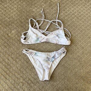Forever 21 Bikini Marble White Excellent Condition Stringy Triangle Size Small